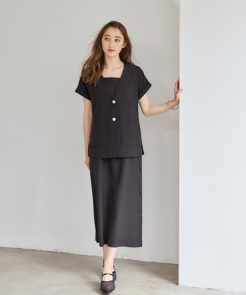 12Twelve Agenda(トゥエルブ アジェンダ)の「ノーカラージャケット×キャミワンピースセット(ワンピース・レディース・ライトグレー/ブラック/ブラウン・M)」の1枚目の写真
