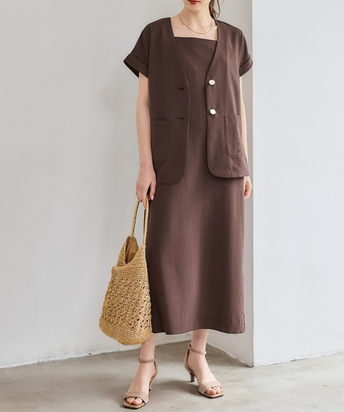 12Twelve Agenda(トゥエルブ アジェンダ)の「ノーカラージャケット×キャミワンピースセット(ワンピース・レディース・ライトグレー/ブラック/ブラウン・M)」の20枚目の写真