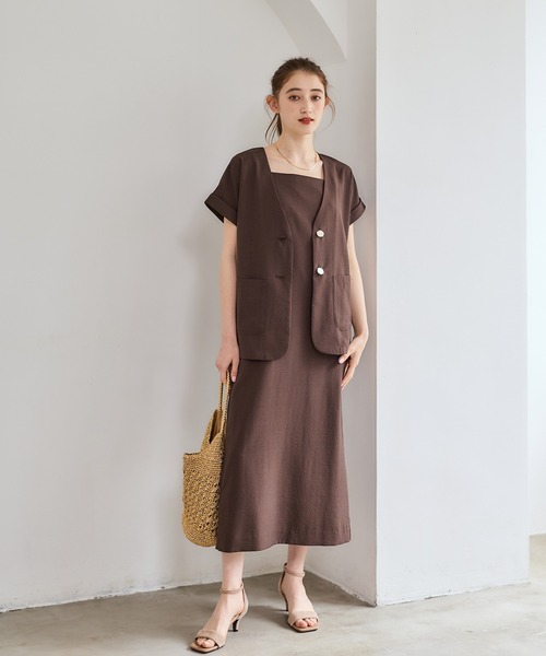 12Twelve Agenda(トゥエルブ アジェンダ)の「ノーカラージャケット×キャミワンピースセット(ワンピース・レディース・ライトグレー/ブラック/ブラウン・M)」の21枚目の写真