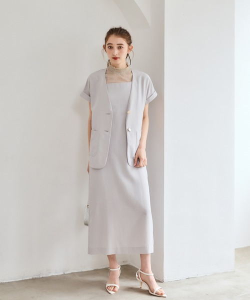 12Twelve Agenda(トゥエルブ アジェンダ)の「ノーカラージャケット×キャミワンピースセット(ワンピース・レディース・ライトグレー/ブラック/ブラウン・M)」の8枚目の写真