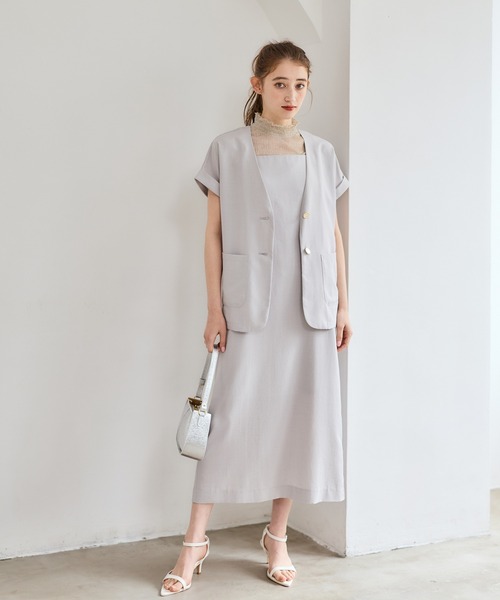 12Twelve Agenda(トゥエルブ アジェンダ)の「ノーカラージャケット×キャミワンピースセット(ワンピース・レディース・ライトグレー/ブラック/ブラウン・M)」の9枚目の写真