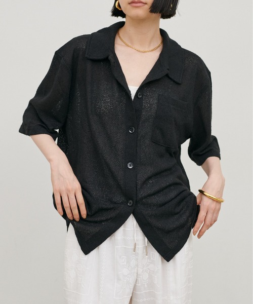 LARUTA(ラルータ)の「【LARUTA】ニットソー半袖シャツ(ニット/セーター・レディース・ブラウン/ブラック/アイボリー・FREE)」の2枚目の写真
