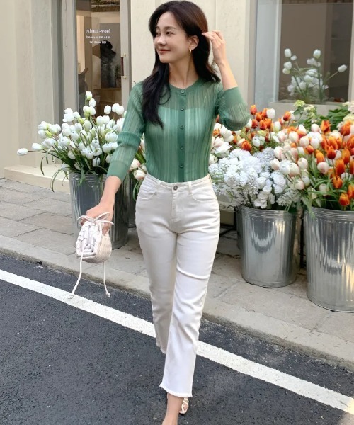 BIRTHDAY BASH（バースデイバッシュ）の「BB SHEER RIB CARDIGAN（BBシアーリブカーディガン）（カーディガン/ボレロ・レディース・グリーン/ホワイト・S/M）」の16枚目の写真