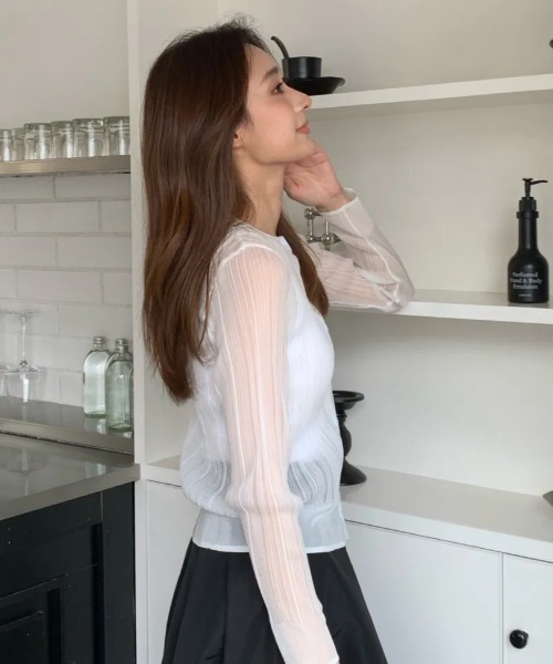 BIRTHDAY BASH（バースデイバッシュ）の「BB SHEER RIB CARDIGAN（BBシアーリブカーディガン）（カーディガン/ボレロ・レディース・グリーン/ホワイト・S/M）」の12枚目の写真