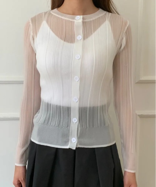 BIRTHDAY BASH（バースデイバッシュ）の「BB SHEER RIB CARDIGAN（BBシアーリブカーディガン）（カーディガン/ボレロ・レディース・グリーン/ホワイト・S/M）」の7枚目の写真