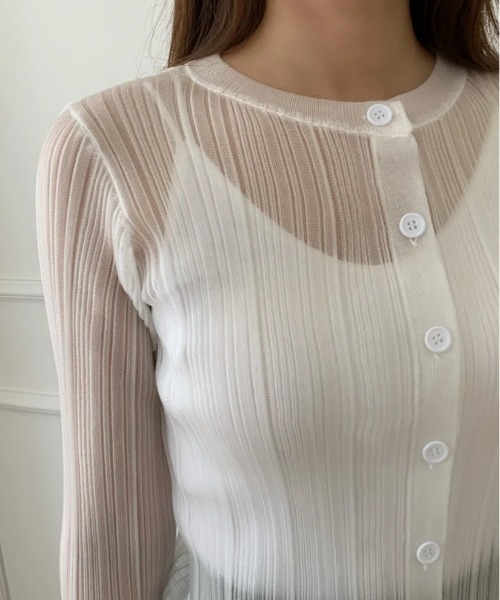 BIRTHDAY BASH（バースデイバッシュ）の「BB SHEER RIB CARDIGAN（BBシアーリブカーディガン）（カーディガン/ボレロ・レディース・グリーン/ホワイト・S/M）」の8枚目の写真