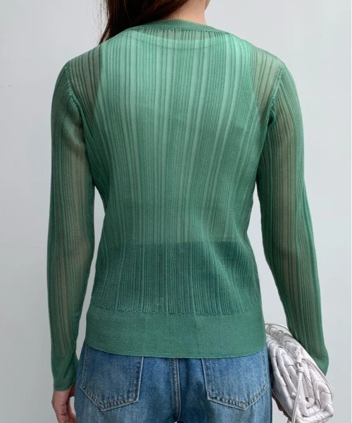 BIRTHDAY BASH（バースデイバッシュ）の「BB SHEER RIB CARDIGAN（BBシアーリブカーディガン）（カーディガン/ボレロ・レディース・グリーン/ホワイト・S/M）」の3枚目の写真