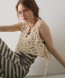 Crisp | side ribbon crochet vest / サイドリボンクロシェベスト(ベスト)