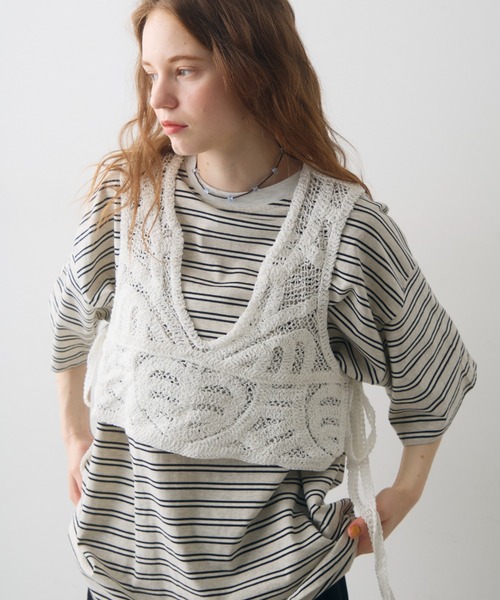 Crisp(クリスプ)の「side ribbon crochet vest / サイドリボンクロシェベスト(ベスト・レディース・ホワイト/ナチュラル・FREE)」の2枚目の写真