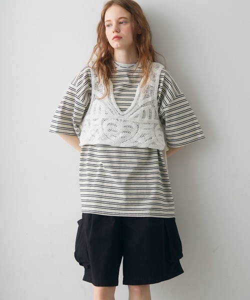 Crisp(クリスプ)の「side ribbon crochet vest / サイドリボンクロシェベスト(ベスト・レディース・ホワイト/ナチュラル・FREE)」の3枚目の写真