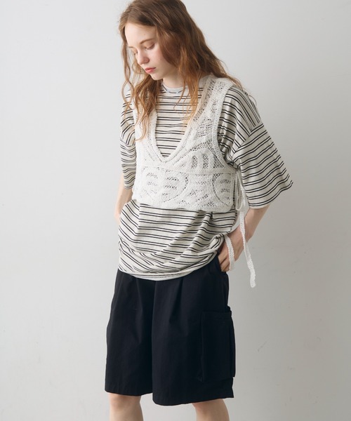 Crisp(クリスプ)の「side ribbon crochet vest / サイドリボンクロシェベスト(ベスト・レディース・ホワイト/ナチュラル・FREE)」の4枚目の写真