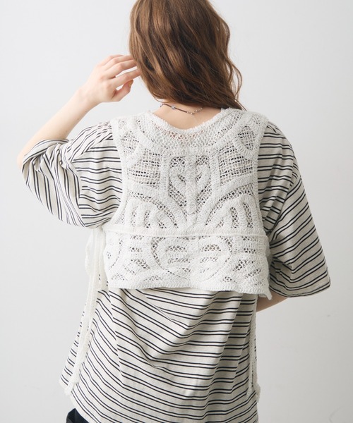 Crisp(クリスプ)の「side ribbon crochet vest / サイドリボンクロシェベスト(ベスト・レディース・ホワイト/ナチュラル・FREE)」の5枚目の写真