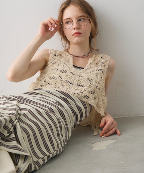 Crisp(クリスプ)の「side ribbon crochet vest / サイドリボンクロシェベスト(ベスト・レディース・ホワイト/ナチュラル・FREE)」の16枚目の写真