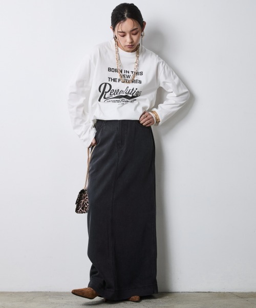 CHIC STYLE(シックスタイル)の「ロングスリーブロゴプリントTシャツ<大きいサイズ有>シックスタイル(Tシャツ/カットソー・レディース・スミクロ/オフホワイト・5L/4L/3L/LL/L/M)」の4枚目の写真