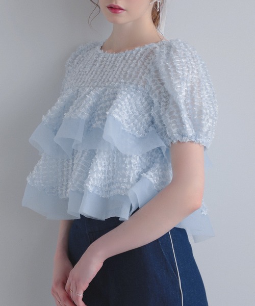 MERAKI(メラキ)の「シアージャガード2段フリルトップス(その他トップス・レディース・ホワイト/ブラック/ブルー/イエロー・FREE)」の6枚目の写真
