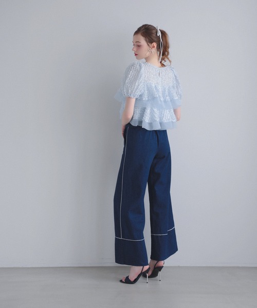 MERAKI(メラキ)の「シアージャガード2段フリルトップス(その他トップス・レディース・ホワイト/ブラック/ブルー/イエロー・FREE)」の8枚目の写真