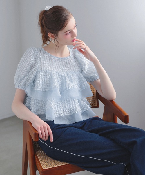 MERAKI(メラキ)の「シアージャガード2段フリルトップス(その他トップス・レディース・ホワイト/ブラック/ブルー/イエロー・FREE)」の10枚目の写真