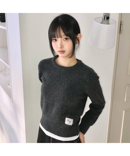 COIRIS(コイリス)の「プラフラウンドネッククロップニット(5カラー)(ニット/セーター・レディース・レッド/ブラック/ベージュ/チャコール・FREE)」の1枚目の写真