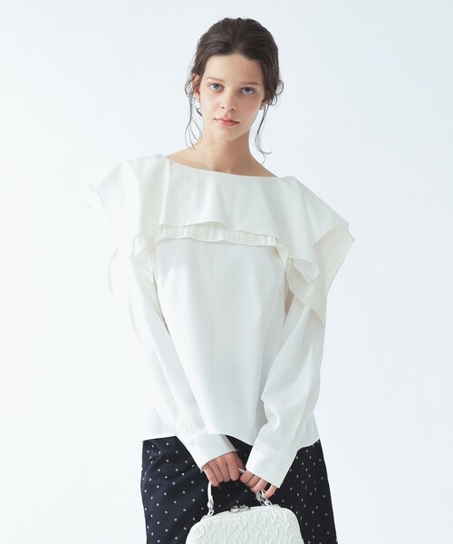 Ray BEAMS(レイビームス)の「スクエア ケープカラー ブラウス(シャツ/ブラウス・レディース・ライトグレー/ホワイト・ONE SIZE)」の1枚目の写真