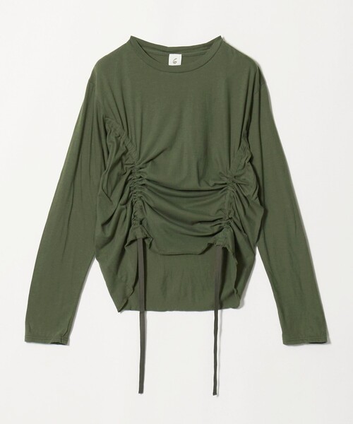 6(ロク)の「<6(ROKU)>ハイゲージ コットン ドローストリング ロングスリーブ 26 FW(Tシャツ/カットソー・レディース・オリーブ/ダークグレー・FREE)」の1枚目の写真