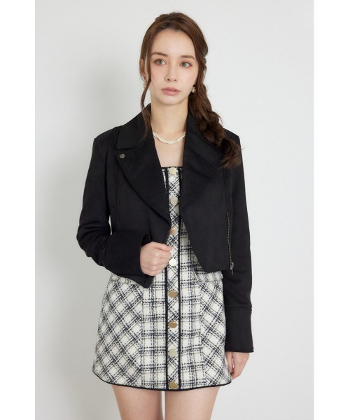 rienda(リエンダ)の「26AWフェイクスエードライダースジャケット 秋服(ブルゾン・レディース・ベージュ/ブラック/ブラウン・SMALL/MEDIUM)」の2枚目の写真
