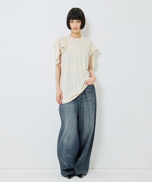 TOGA PULLA（トーガ　プルラ）の「【TOGA PULLA/トーガプルラ】High twist smooth jersey tops/ハイツイストスムースジャージートップス（シャツ/ブラウス・レディース・ホワイト/ブラック・36）」の3枚目の写真