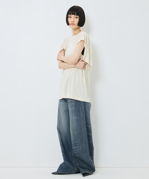 TOGA PULLA（トーガ　プルラ）の「【TOGA PULLA/トーガプルラ】High twist smooth jersey tops/ハイツイストスムースジャージートップス（シャツ/ブラウス・レディース・ホワイト/ブラック・36）」の4枚目の写真