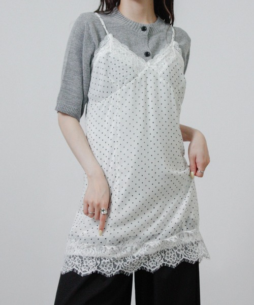 NYLAUS(ナイラス)の「【SG】シアー ドット レース キャミワンピース ミニワンピース(ワンピース・レディース・ブラック/オフホワイト・M)」の2枚目の写真