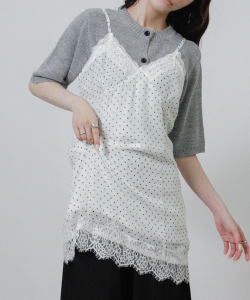 NYLAUS(ナイラス)の「【SG】シアー ドット レース キャミワンピース ミニワンピース(ワンピース・レディース・ブラック/オフホワイト・M)」の3枚目の写真