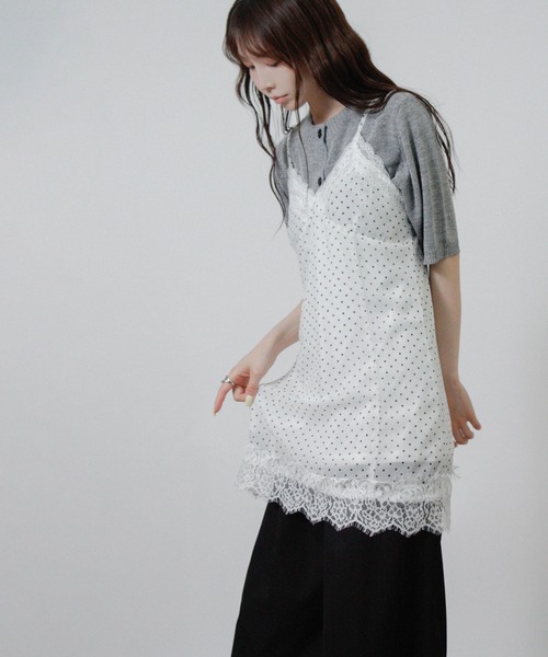NYLAUS(ナイラス)の「【SG】シアー ドット レース キャミワンピース ミニワンピース(ワンピース・レディース・ブラック/オフホワイト・M)」の4枚目の写真