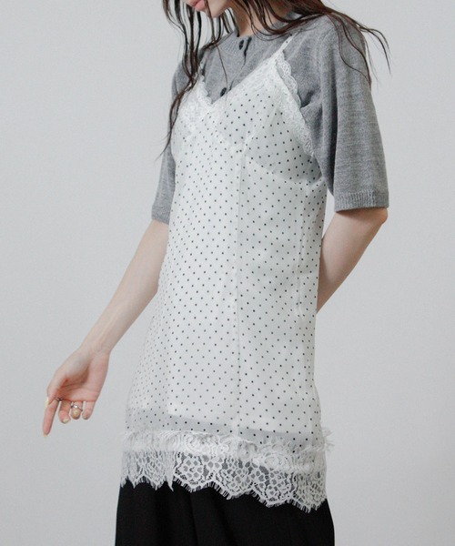 NYLAUS(ナイラス)の「【SG】シアー ドット レース キャミワンピース ミニワンピース(ワンピース・レディース・ブラック/オフホワイト・M)」の5枚目の写真