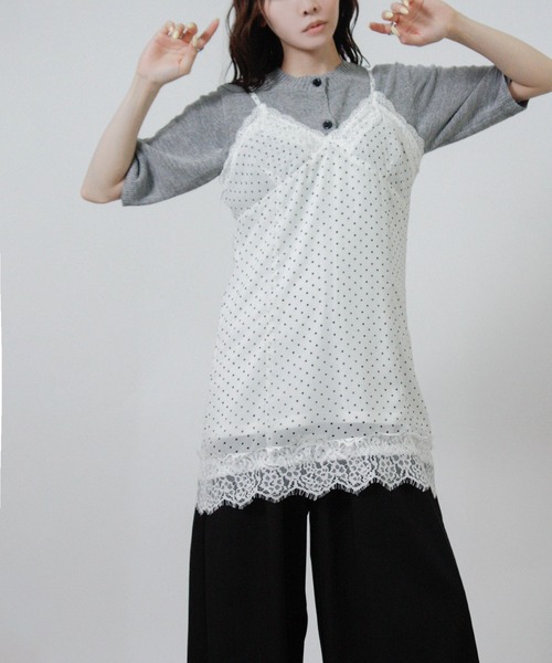 NYLAUS(ナイラス)の「【SG】シアー ドット レース キャミワンピース ミニワンピース(ワンピース・レディース・ブラック/オフホワイト・M)」の8枚目の写真