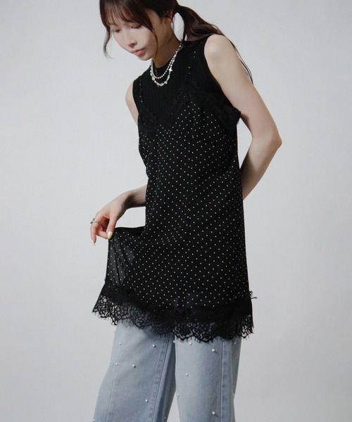 NYLAUS(ナイラス)の「【SG】シアー ドット レース キャミワンピース ミニワンピース(ワンピース・レディース・ブラック/オフホワイト・M)」の15枚目の写真