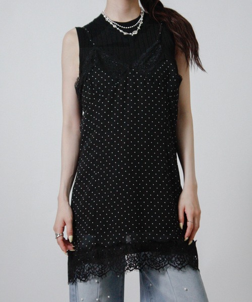 NYLAUS(ナイラス)の「【SG】シアー ドット レース キャミワンピース ミニワンピース(ワンピース・レディース・ブラック/オフホワイト・M)」の16枚目の写真