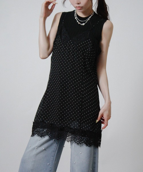 NYLAUS(ナイラス)の「【SG】シアー ドット レース キャミワンピース ミニワンピース(ワンピース・レディース・ブラック/オフホワイト・M)」の17枚目の写真