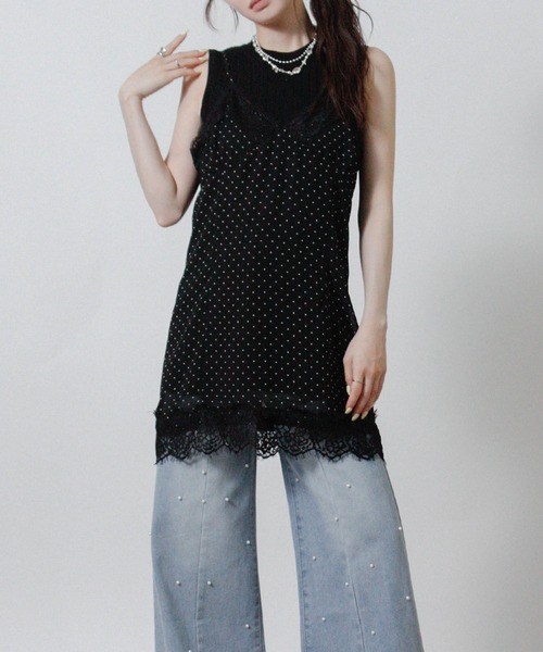 NYLAUS(ナイラス)の「【SG】シアー ドット レース キャミワンピース ミニワンピース(ワンピース・レディース・ブラック/オフホワイト・M)」の19枚目の写真