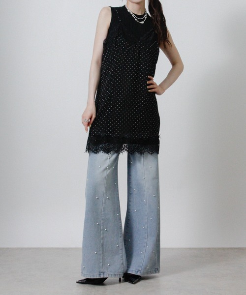 NYLAUS(ナイラス)の「【SG】シアー ドット レース キャミワンピース ミニワンピース(ワンピース・レディース・ブラック/オフホワイト・M)」の22枚目の写真