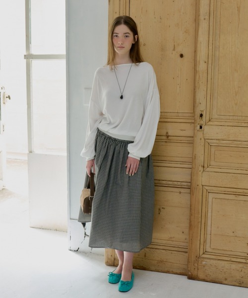 GIUNON(ジウノン)の「off shoulder sheer long-t / オフショルダーシアーロングT(Tシャツ/カットソー・レディース・ホワイト/ブラック・FREE)」の4枚目の写真