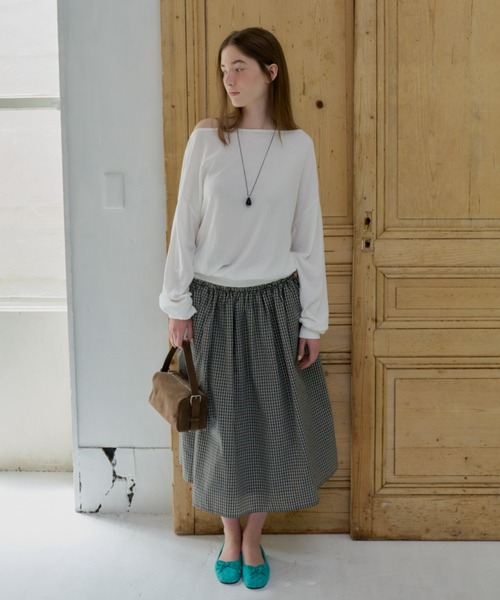 GIUNON(ジウノン)の「off shoulder sheer long-t / オフショルダーシアーロングT(Tシャツ/カットソー・レディース・ホワイト/ブラック・FREE)」の6枚目の写真