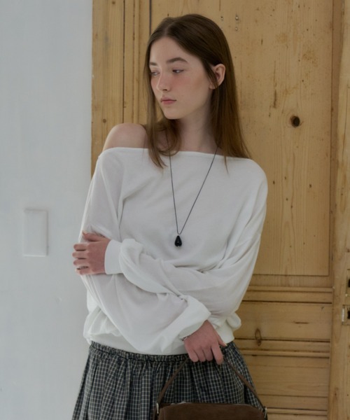 GIUNON(ジウノン)の「off shoulder sheer long-t / オフショルダーシアーロングT(Tシャツ/カットソー・レディース・ホワイト/ブラック・FREE)」の7枚目の写真