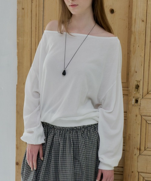 GIUNON(ジウノン)の「off shoulder sheer long-t / オフショルダーシアーロングT(Tシャツ/カットソー・レディース・ホワイト/ブラック・FREE)」の12枚目の写真