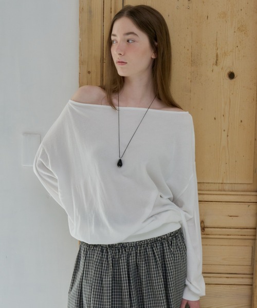 GIUNON(ジウノン)の「off shoulder sheer long-t / オフショルダーシアーロングT(Tシャツ/カットソー・レディース・ホワイト/ブラック・FREE)」の13枚目の写真