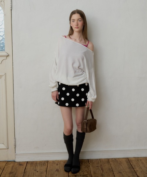 GIUNON(ジウノン)の「off shoulder sheer long-t / オフショルダーシアーロングT(Tシャツ/カットソー・レディース・ホワイト/ブラック・FREE)」の15枚目の写真