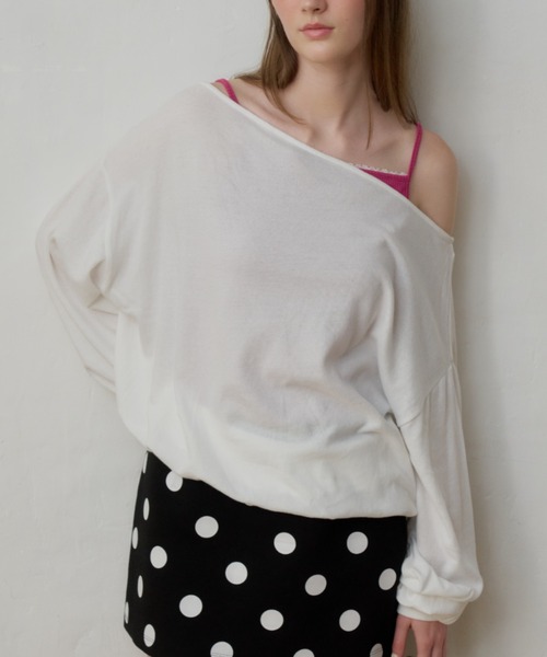 GIUNON(ジウノン)の「off shoulder sheer long-t / オフショルダーシアーロングT(Tシャツ/カットソー・レディース・ホワイト/ブラック・FREE)」の20枚目の写真
