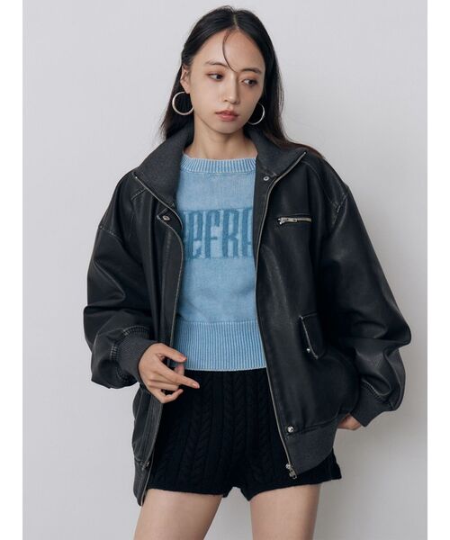 MURUA(ムルーア)の「【セットアップ対応】リブカラーフェイクレザーブルゾン(ブルゾン・レディース・ダークグレー/ブラウン・FREE)」の19枚目の写真