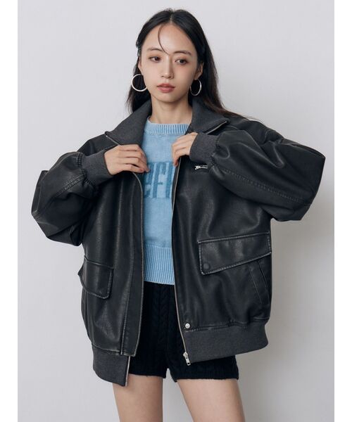 MURUA(ムルーア)の「【セットアップ対応】リブカラーフェイクレザーブルゾン(ブルゾン・レディース・ダークグレー/ブラウン・FREE)」の20枚目の写真