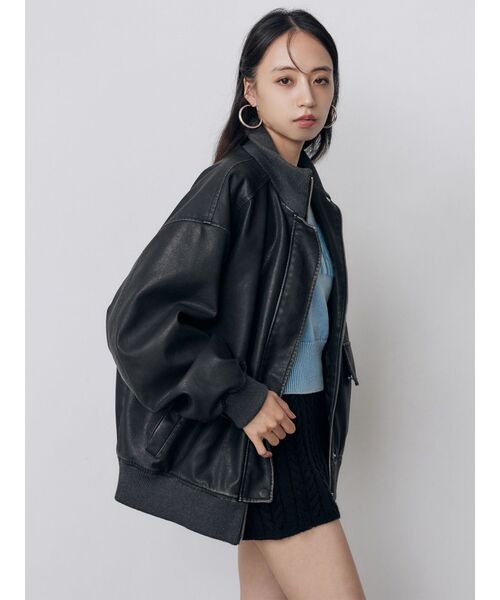 MURUA(ムルーア)の「【セットアップ対応】リブカラーフェイクレザーブルゾン(ブルゾン・レディース・ダークグレー/ブラウン・FREE)」の22枚目の写真