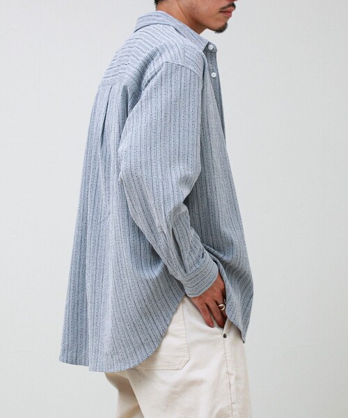 GLOSTER(グロスター)の「Stripe crepe ストライプ楊柳 ロングスリーブオーバーサイズシャツ(シャツ/ブラウス・メンズ・ホワイト系その他/ベージュ系その他/ブルー系その他・S/M/L)」の20枚目の写真