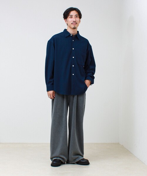 GLOSTER(グロスター)の「Stripe crepe ストライプ楊柳 ロングスリーブオーバーサイズシャツ(シャツ/ブラウス・メンズ・ホワイト系その他/ベージュ系その他/ブルー系その他・S/M/L)」の13枚目の写真