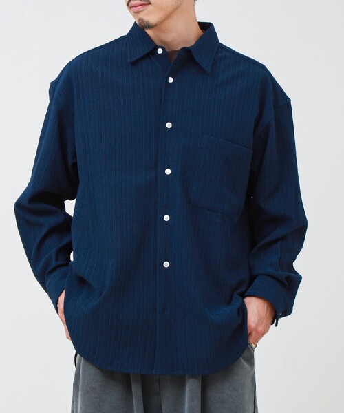 GLOSTER(グロスター)の「Stripe crepe ストライプ楊柳 ロングスリーブオーバーサイズシャツ(シャツ/ブラウス・メンズ・ホワイト系その他/ベージュ系その他/ブルー系その他・S/M/L)」の14枚目の写真